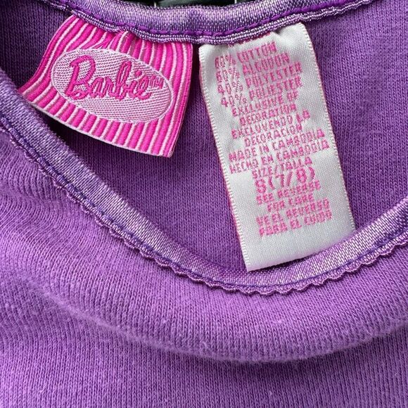 Y2K 1998 Barbie Embroidered Logo Butterfly Girls Baby Tee With Lettuce Hem - Picture 3 of 6